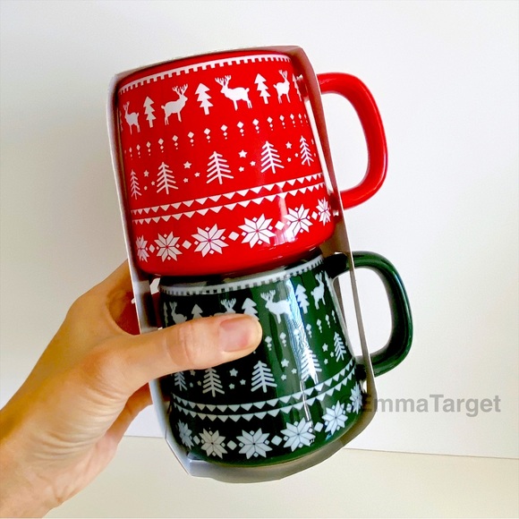 Target Kitchen Target Bullseye Christmas Stacked Mugs Red And Green
